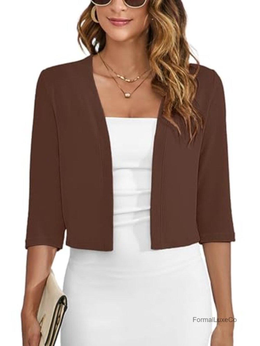 Women's 3/4 Sleeve Knit Shrug Cropped Cardigan Lightweight